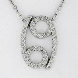 NEW 16" 14k White Gold 0.48 ctw Pave Round Diamond Zodiac Cancer Pendant Necklac