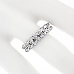 Pair of 14k White Gold 1.00 ctw Bar Set Round Brilliant Diamond Band Guard Rings