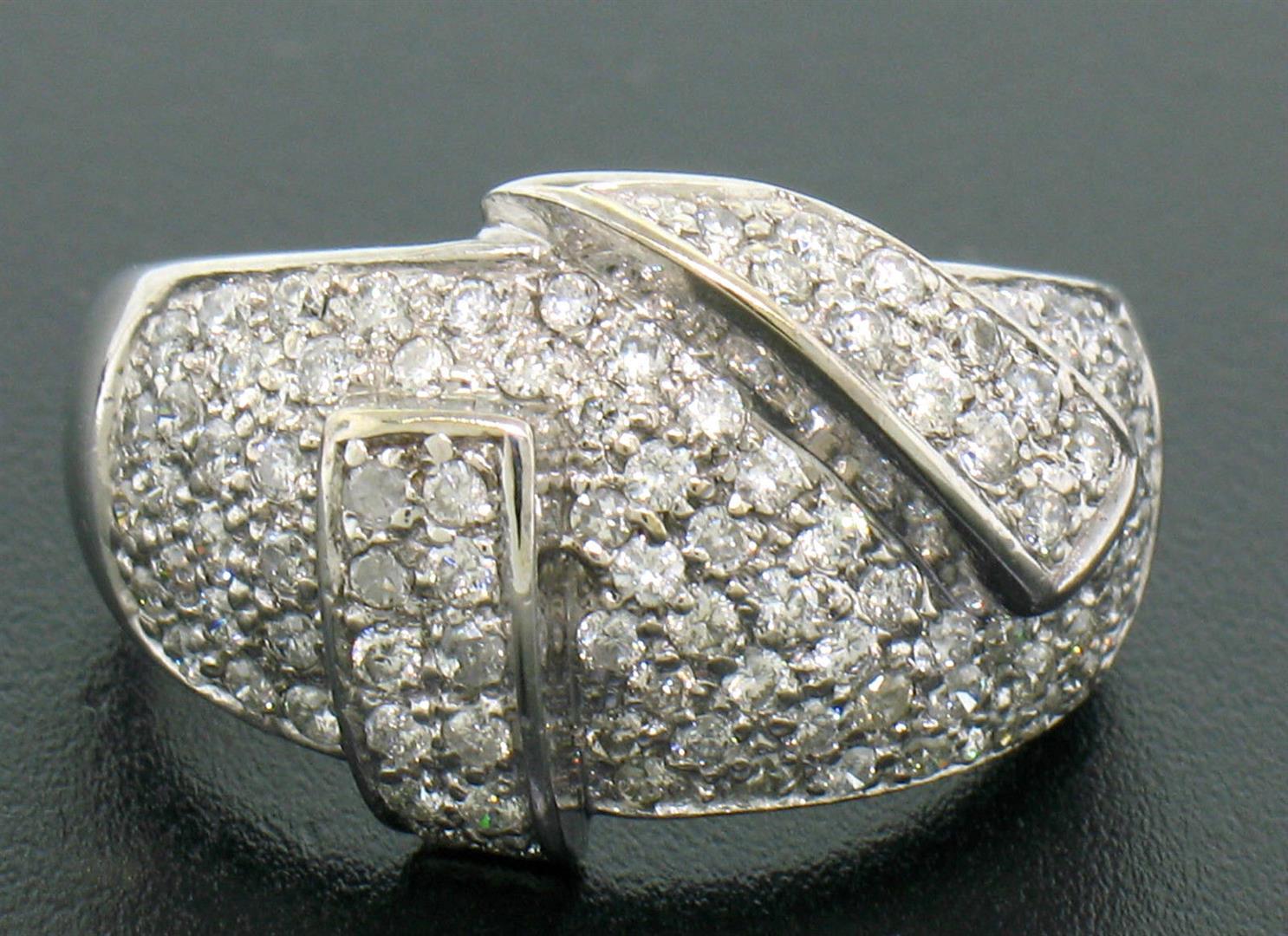 14k White Gold Wide 1.50 ctw Pave Diamond Domed Wrap-Around Band Dinner Ring