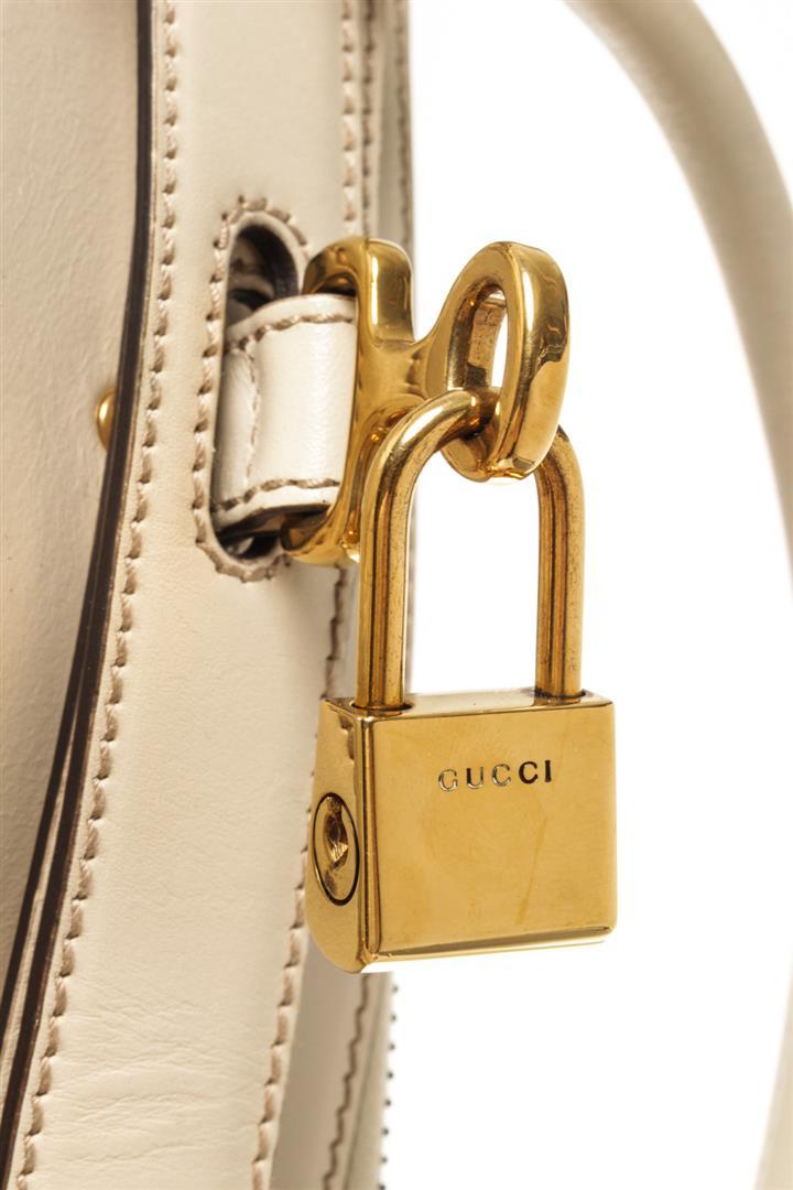 Gucci White Leather Lock Shoulder Bag