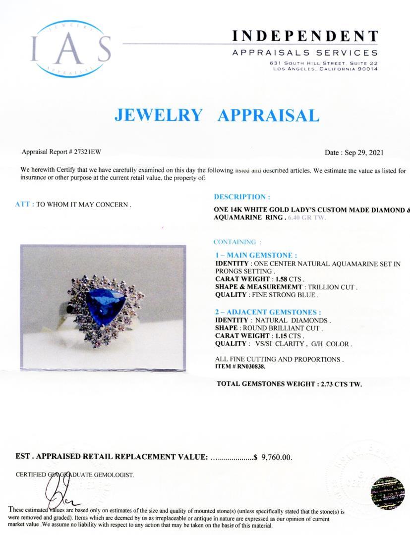 1.58 ctw Aquamarine and 1.15 ctw Diamond 14K White Gold Ring