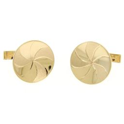 Men's 14k Yellow Gold Dual Finish 20mm Round Concave Swirl Design Cuff Links