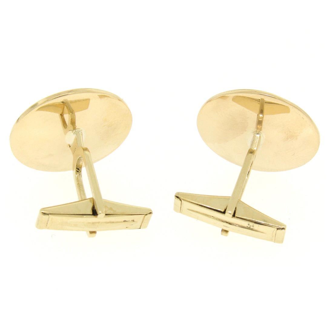 Men's 14k Yellow Gold Dual Finish 20mm Round Concave Swirl Design Cuff Links