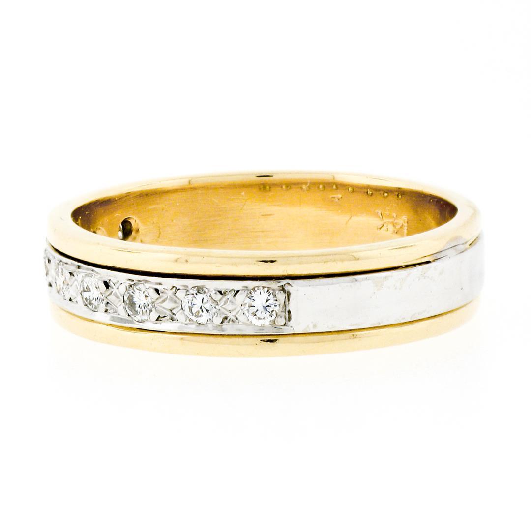 Estate Men's 14K Two Tone Gold 0.25 ctw Round Pave Set Diamond Wide Band Ring