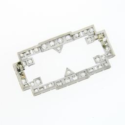 Antique Art Deco Platinum Old Euro & Mine Cut Diamond Open Geometric Brooch Pin