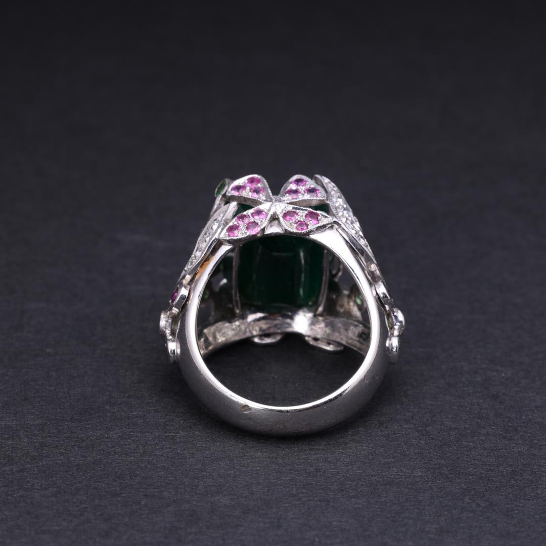 18k White Gold Emerald & Multistone Cocktail Ring by Victor Loo