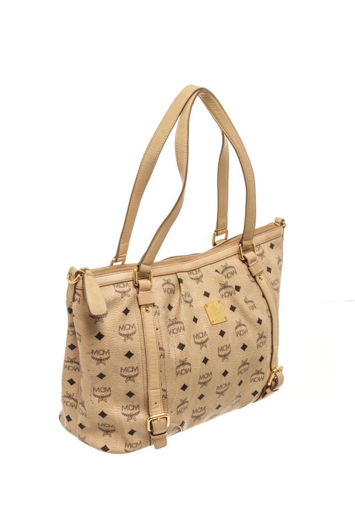 MCM Beige Leather Visetos Shoulder Bag