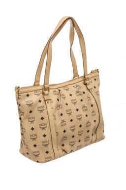 MCM Beige Leather Visetos Shoulder Bag