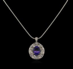 21.34 ctw GIA Cert Tanzanite and Diamond Pendant With Chain - 14KT White Gold