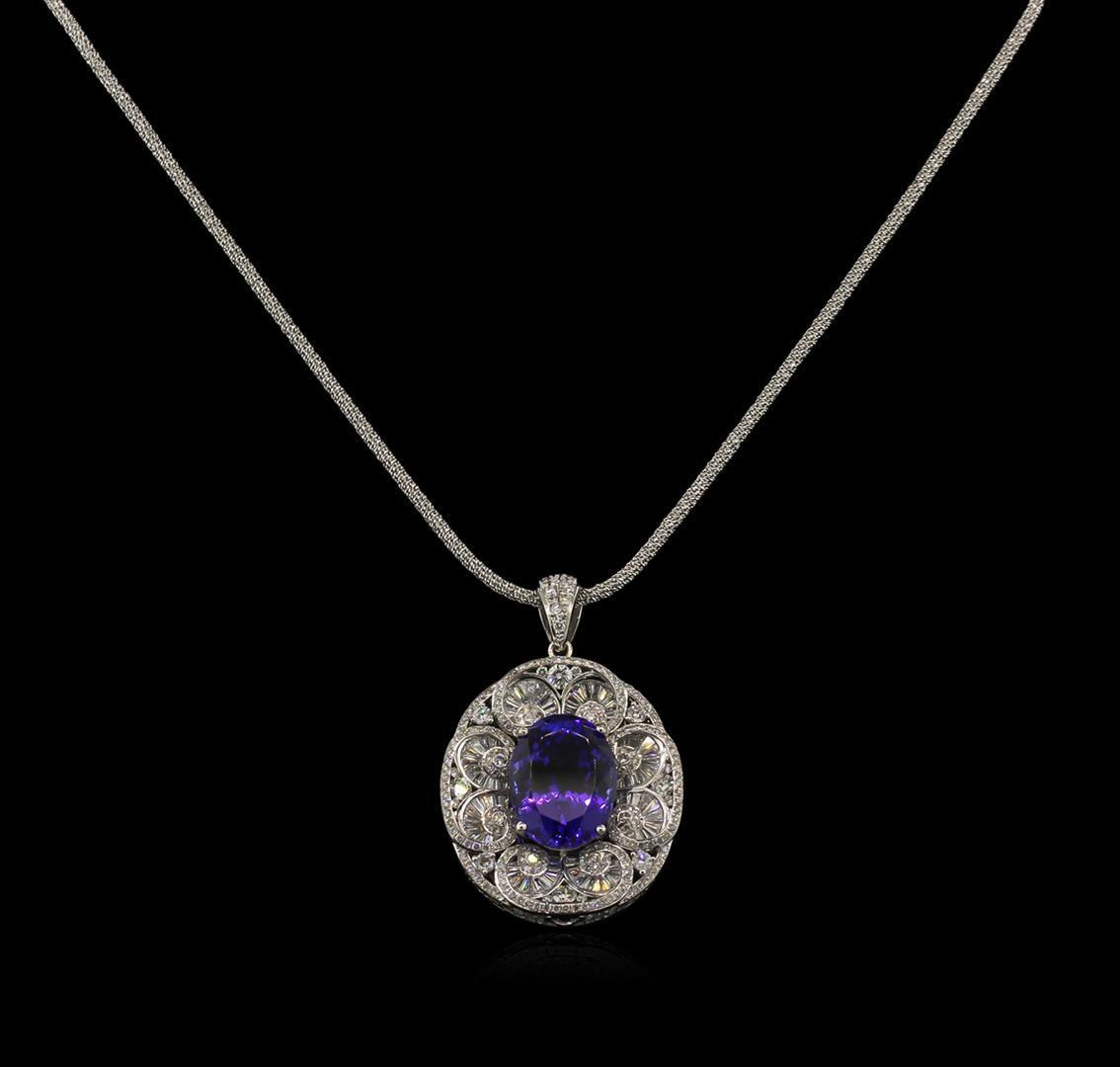 21.34 ctw GIA Cert Tanzanite and Diamond Pendant With Chain - 14KT White Gold