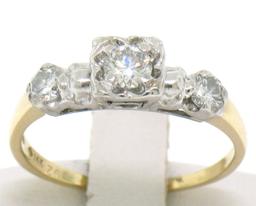 Vintage 14k Yellow & White Gold 0.40 ctw 3 Stone Illusion Set Round Diamond Ring