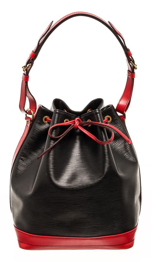 Louis Vuitton Black and Red Bicolor Epi Leather Noe Shoulder Bag