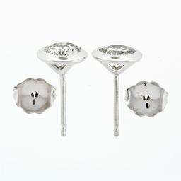 New 14k White Gold .84 ctw Martini Bezel Set Round Brilliant Diamond Stud Earrin