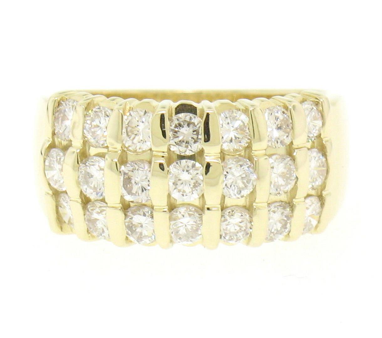 14k Yellow Gold 1.48 ctw Bar Set Round Diamond Wide Band Ring