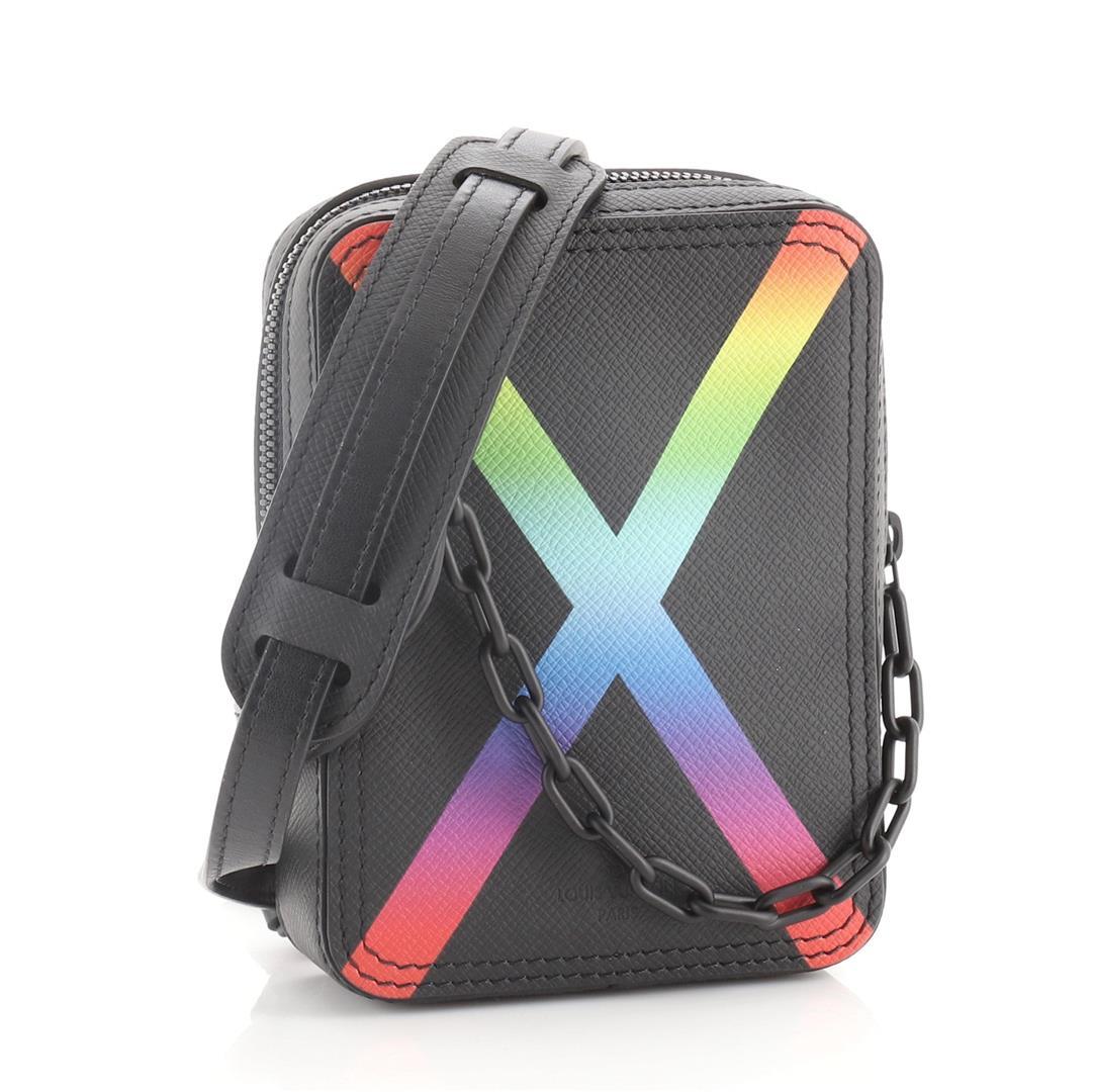 Louis Vuitton Danube Messenger Bag Rainbow Taiga Leather Black, Multicolor, Prin