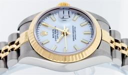 Rolex Ladies Quickset 2T 18K & Steel White Index Dial Jubilee Band Datejust Wris