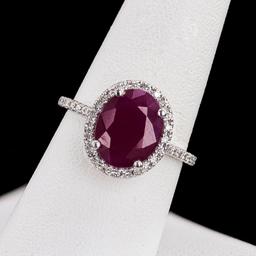 4.37 ctw UNHEATED Ruby and 0.41 ctw Diamond 14K White Gold Ring