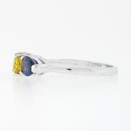 14k White Gold 2.25 ctw Oval Yellow & Pear Cut Blue Sapphire Three 3 Stone Ring