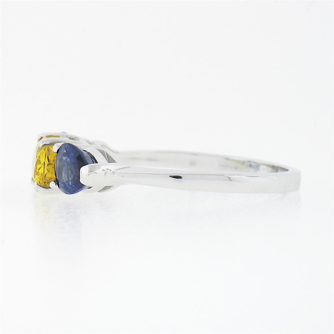 14k White Gold 2.25 ctw Oval Yellow & Pear Cut Blue Sapphire Three 3 Stone Ring