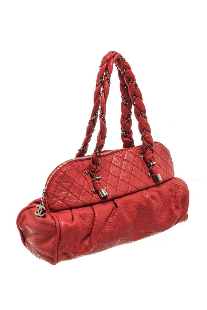 Chanel Red Leather Large Lady Braid Bowler Bag