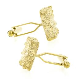 Men's Solid 14k Yellow Gold Nugget Textured Polished Finish Square Cuff Links