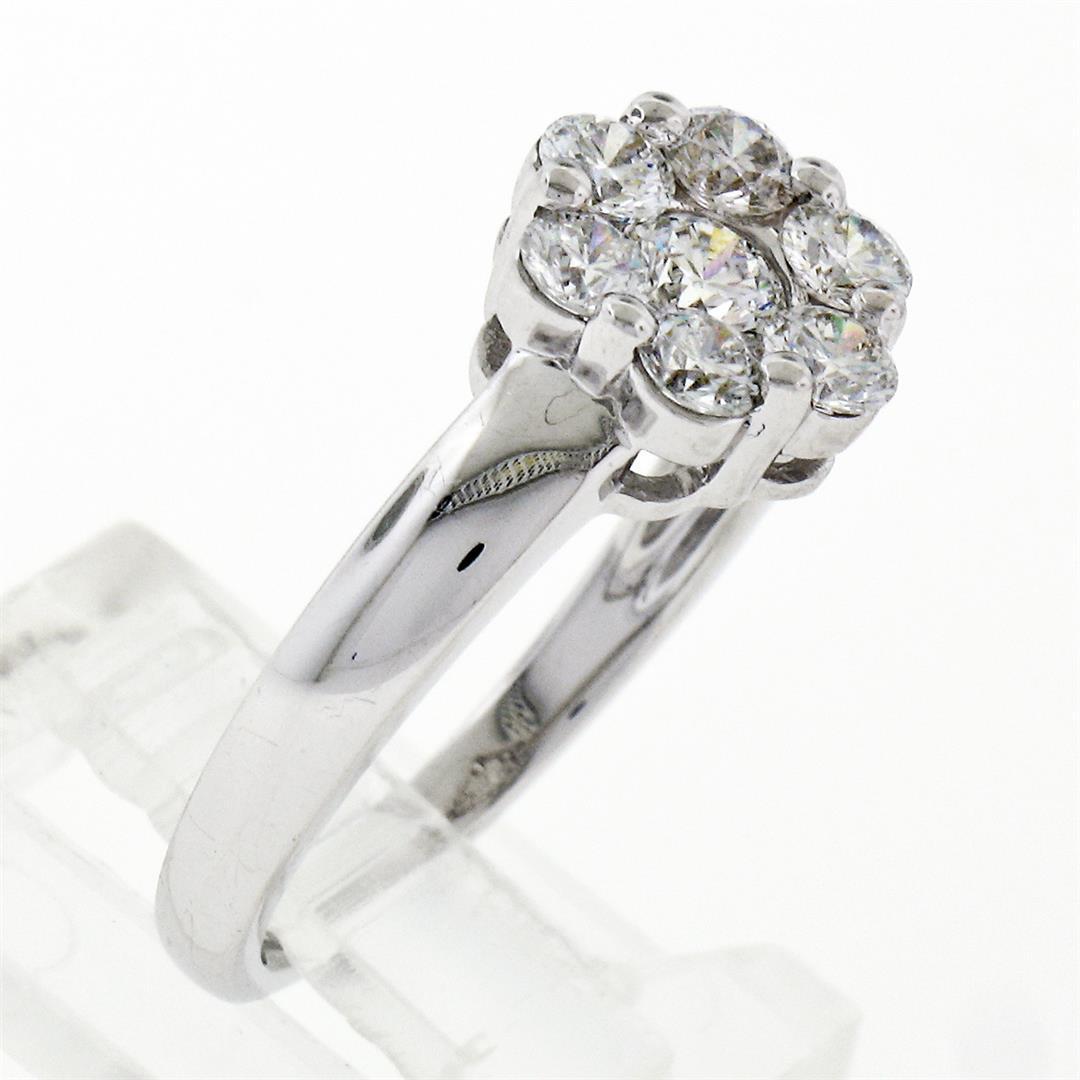 18K White Gold 0.84 ctw Ideal Round Brilliant Cut Diamond Flower Cluster Ring