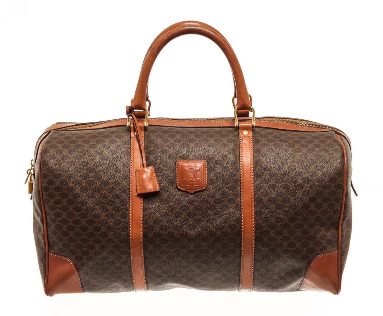 Celine Brown Macadam Pattern Logo Embossed Big Boston Bag