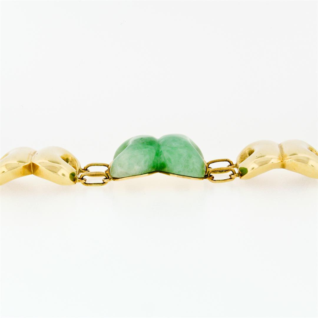 Vintage Large Wide Heavy Alternating Pierced Jade & Solid 14k Gold Bracelet