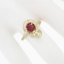 14k Yellow Gold 1.11 ctw GIA Pear Orange Red Ruby & Round Brilliant Diamond Ring