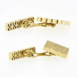 Men's Italian Solid 18k Yellow Gold Fancy Florentine Finished Chain Cuff Links