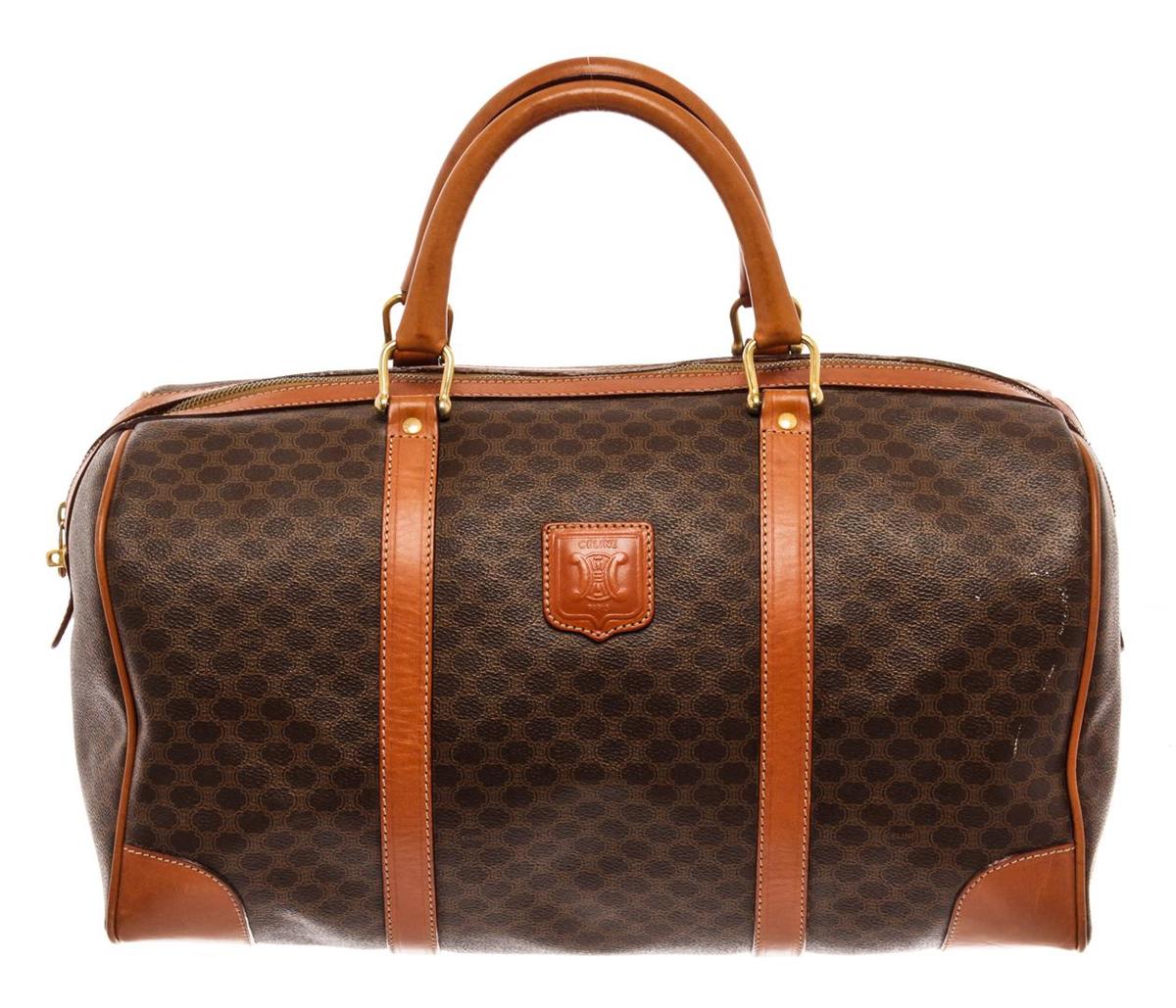 Celine Brown Canvas Leather Macadam Travel Bag