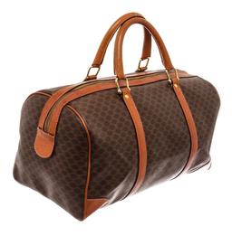 Celine Brown Canvas Leather Macadam Travel Bag