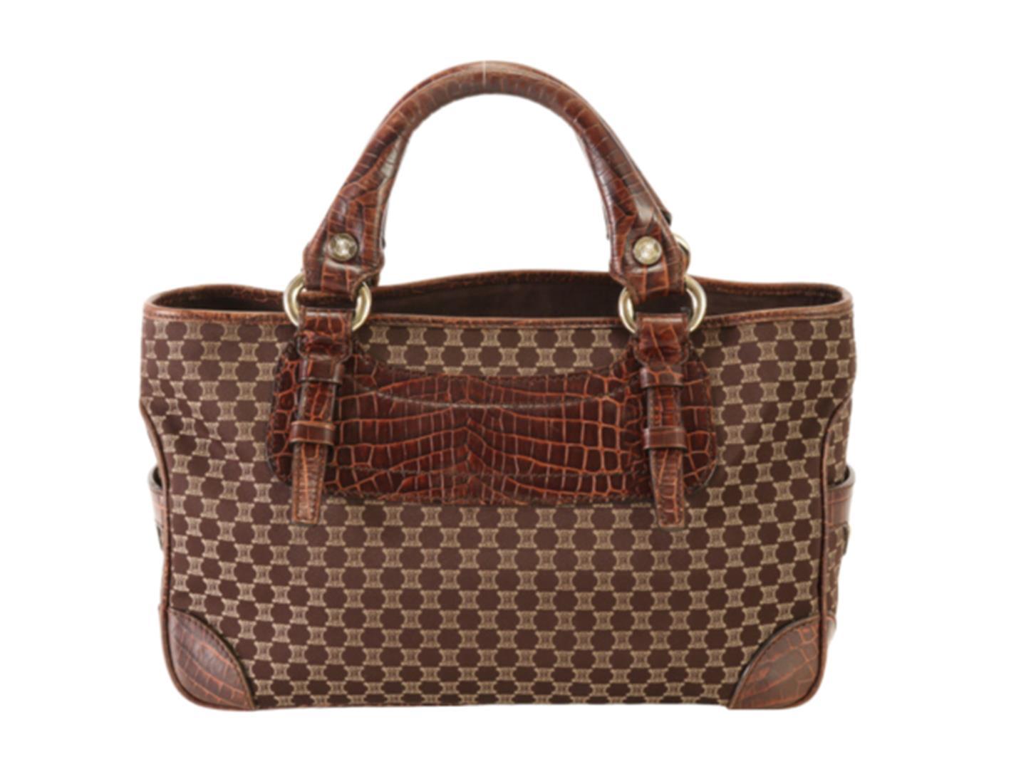 Celine Brown Canvas & Snake Embossed Leather Boogie Bag