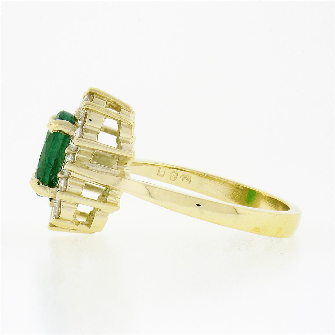 NEW Classic 14k Gold 2.02 ctw Oval Emerald Solitaire w/ Round Diamond Halo Ring