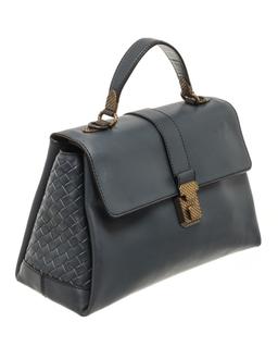 Bottega Veneta Blue Leather Piazza Top Handle Bag