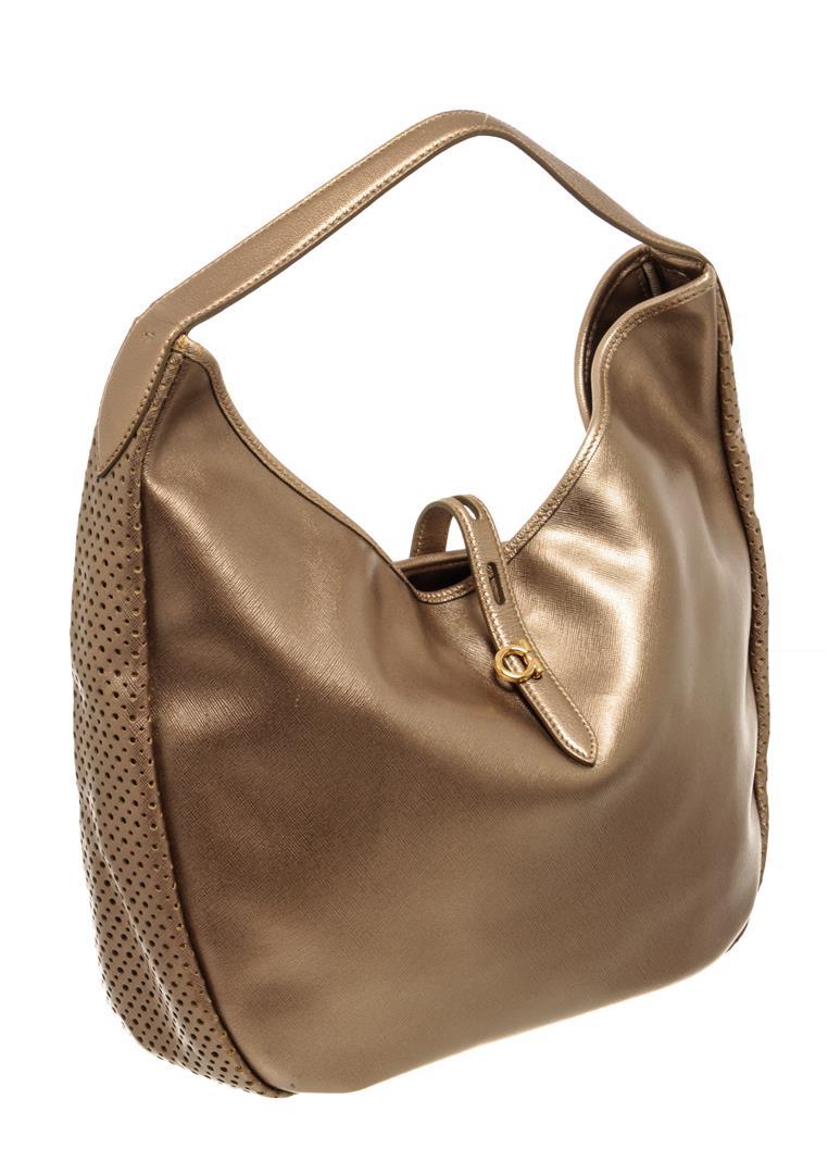 Salvatore Ferragamo Light Bronze Leather Perforated Hobo Bag