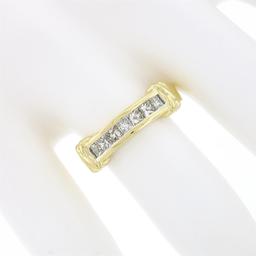 18k Yellow Gold 0.70 ctw Channel Set Princess Cut Diamond w/ "X" Sides Band Ring