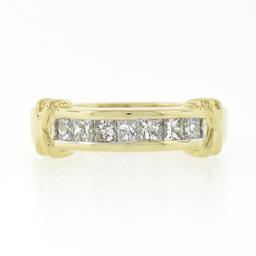 18k Yellow Gold 0.70 ctw Channel Set Princess Cut Diamond w/ "X" Sides Band Ring