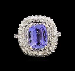 14KT White Gold 3.18 ctw Tanzanite and Diamond Ring