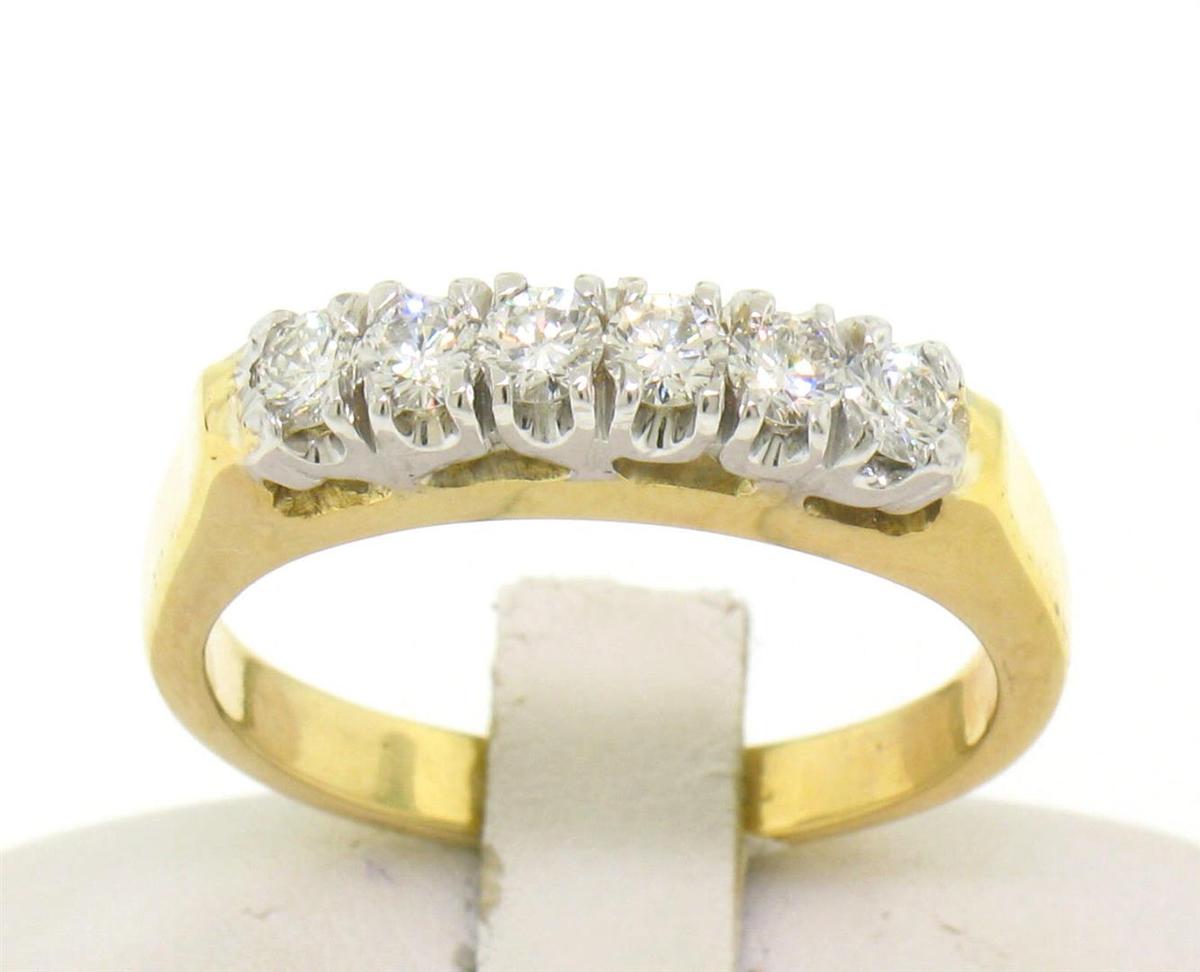 14k Two Tone Solid Gold 0.60 ctw Band Ring with 6 Brilliant Round Diamonds