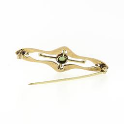 Antique Victorian 14k Gold Peridot Seed Pearl Hand Engraved Open Bar Brooch Pin