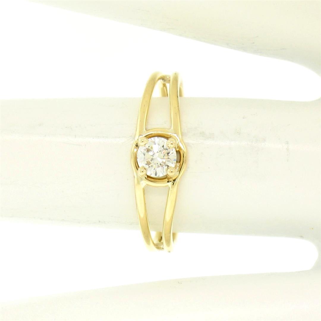 14k Solid Yellow Gold 0.21 ctw Round Brilliant Diamond Solitaire Open Band Ring