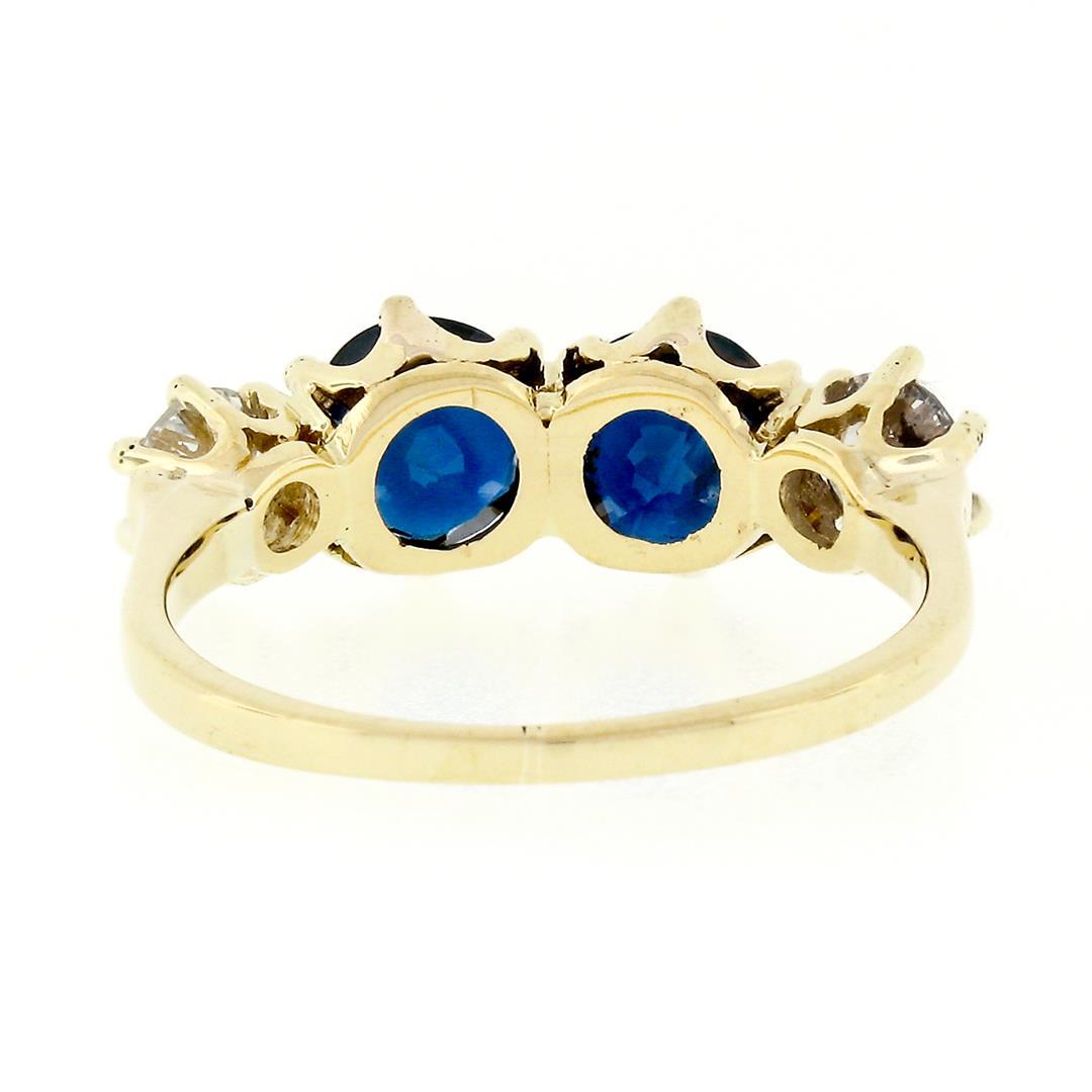 Vintage 14k Yellow Gold 2.16 ctw 6 Prong Round Blue Sapphire & Diamond Band Ring