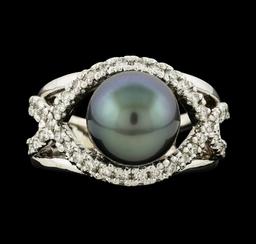 Pearl and Diamond Ring - 14KT White Gold