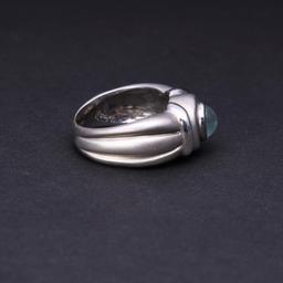 Heavy 18K White Gold & Blue Lace Agate Cabochon Ring