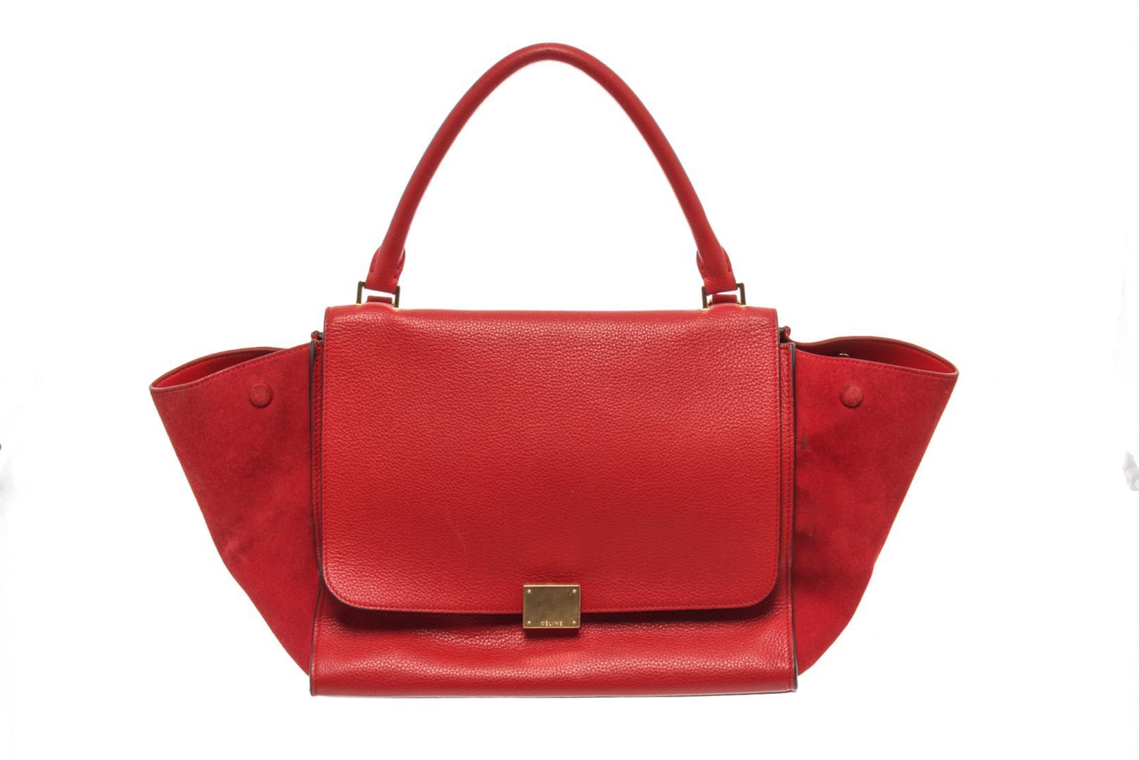 Celine Red Leather Medium Trapeze Shoulder Bag