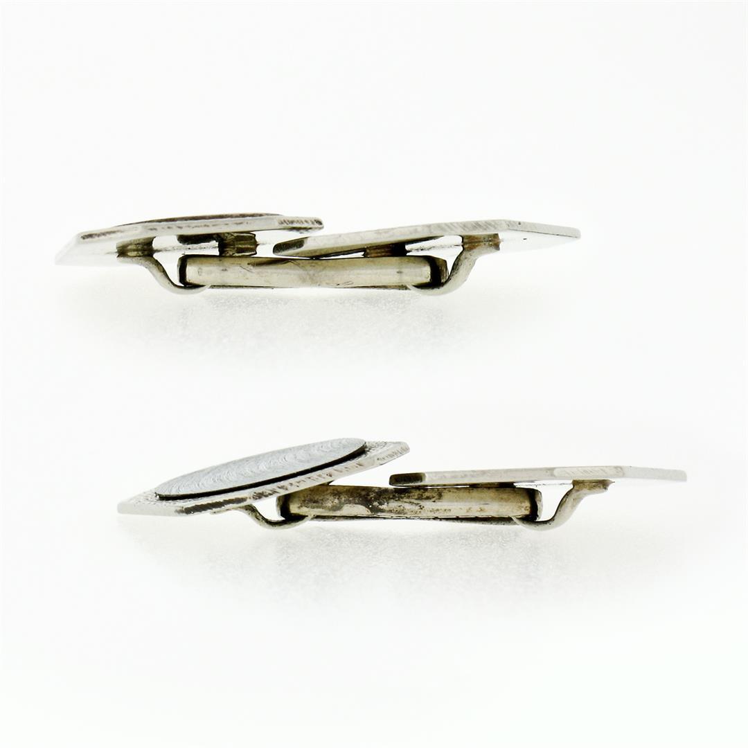 Antique Art Deco 14k White Gold Etched Dual Panel Cuff Links