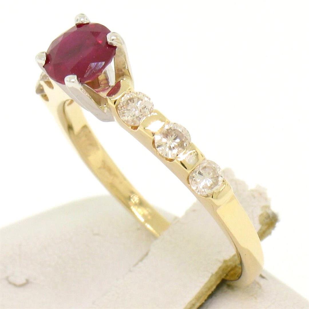 14k Yellow & White Gold 0.95 ctw Round Ruby Solitaire & Diamond Engagement Ring