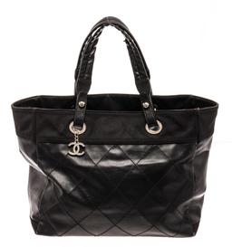 Chanel Black Quilted Coated Canvas Paris Biarritz Shoulder Bag