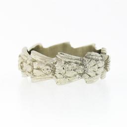 Unique Vintage 14K White Gold Floral Work Wavy Scrunched Eternity Band Ring Sz 5